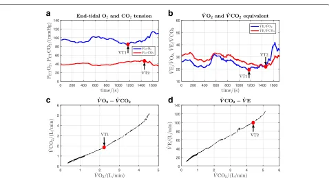 Fig. 4 Original data record and determination of VT1 and VT2 thresholds for the DLP data in Fig.P 3 (participant 8)