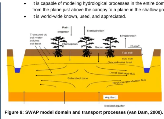 Figure 9: SWAP model domain and transport processes (van Dam, 2000). 