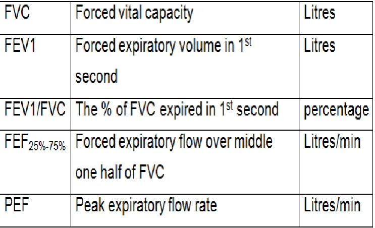 TABLE 4. showing spirometric parameters 