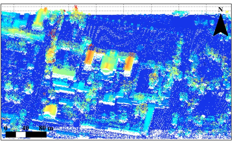 Figure 5. LiDAR instrument mounted to a fixed-wing aircraft. Combining the range, scan angle, laser position from GPS, and laser orientation from INS, accurate X, Y, Z ground coordinates can be calculated for each laser pulse (Lohani, 2010)