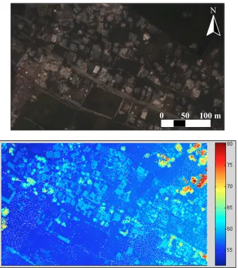 Figure 13. Scene captured over the city of Darbonne on January 25, 2010. Above: WASP image with a spatial resolution of 0.15 m