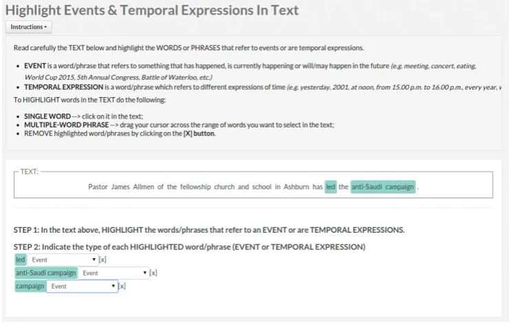 Figure 2.6: Instructions for the event and temporal expression detection task from rawtext (English case).