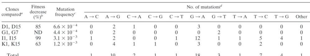 TABLE 2. Number and types of mutations in the genome of HIV-1 clones subjected to serial plaque transfers