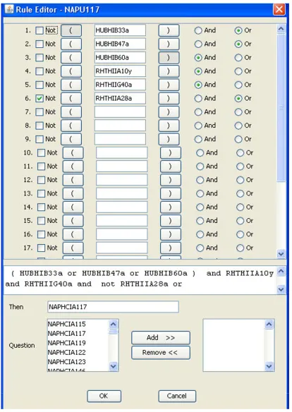 Figure 2Author interface for creating a rule (or inference) to interpret the significance of clinical data entered by patientsAuthor interface for creating a rule (or inference) to interpret the significance of clinical data entered by patients
