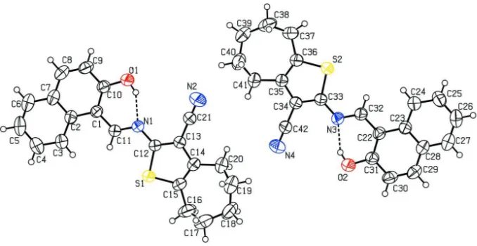 Figure 1The labelled molecular structures of the two independent molecules comprising the asymmetric unit of (I) with 