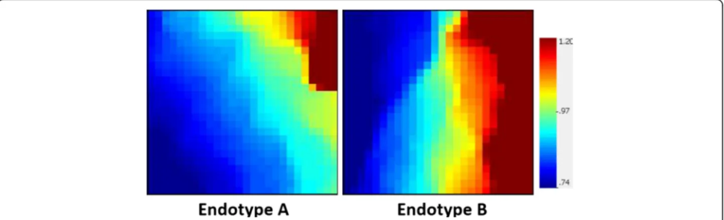 Fig. 2 Gene Expression Dynamics Inspector –generated mosaics of differentially expressed mitochondrial genes for the two previously defined septic shock endotypes
