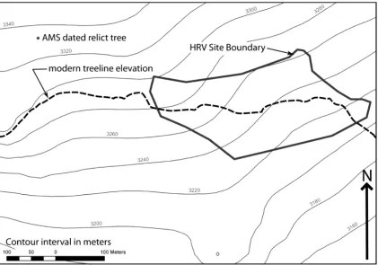 Figure   3   Map   showing   the   modern   treeline   elevation   in   relation   to   High   Rise   Village   (Morgan   et   al