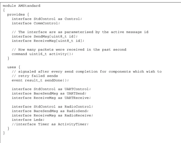 Figure 3-3: NESC component file describing the external interface to the  AMStandard messaging component