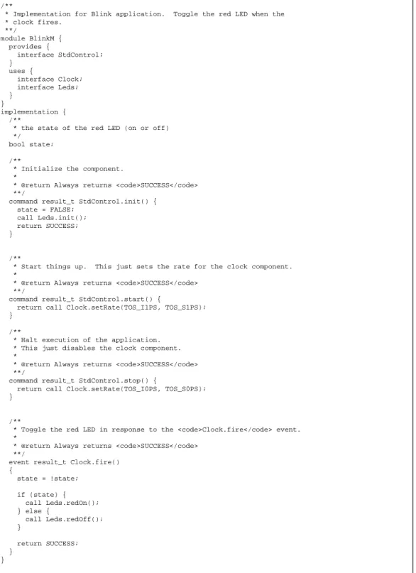 Figure 3-4: BlinkM.nc application component that blinks the system LED's once per second