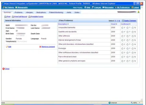 Figure 1 Automated pop-up window at the opening of a patient file in the MOXXI system.