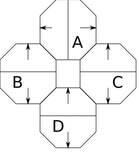 Figure 12: A neighborhood of modules. The arrows indicate the “rotational pole” of the module.The center line is the module’s “equator”, indicating the actual point of rotation.