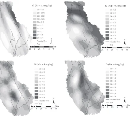 Figure 4. Estimated probability maps of As, Hg, Mo and Be