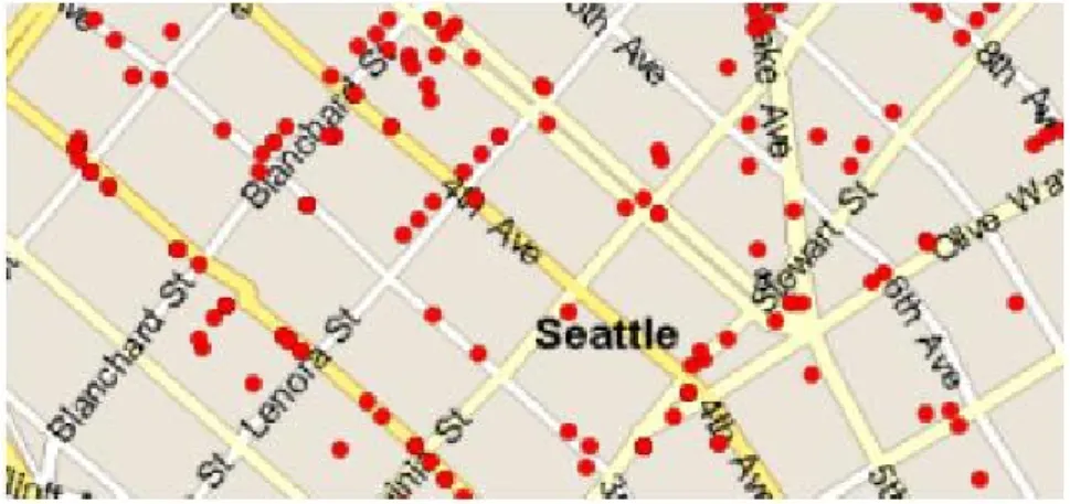 Figure 2.2 WiFi Access Points Distributed in Seattle. Courtesy of UbiComp 2003 