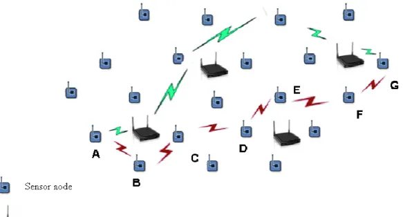 Figure 3.4 The 802.11 Mesh Network Overlaid in WSN 