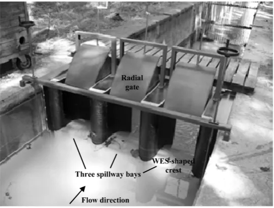 Figure 3. Model of the three-bay spillway intake structure in the rectan-gular canal. 