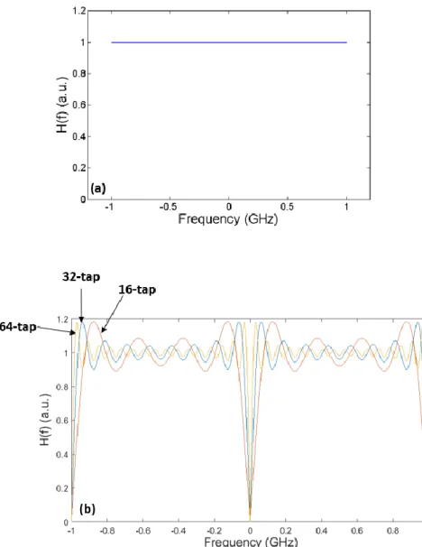 Fig. 3.5 Frequency response of the shaping and matching filter for (a) channel 1 and (b)  channel 2