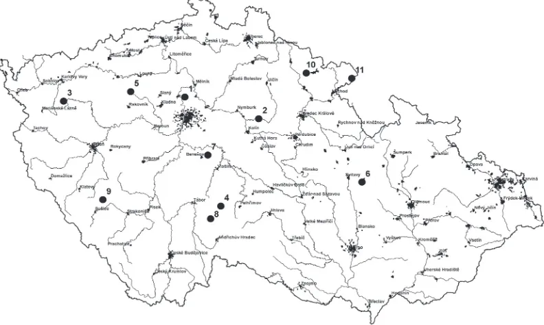 Figure 1. The map of studied localities (the specific data are given in Table 1)