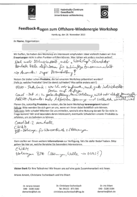 Figure 4. Feedback sheet as an example.