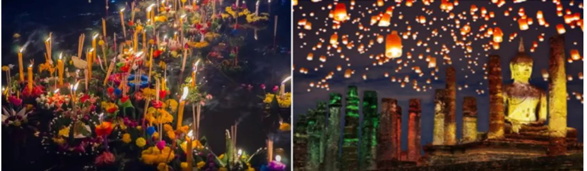 Figure 2 Images of the massive lantern on Yi Peng and Loi Krathong in Chiangmai  Source: Yu[35]