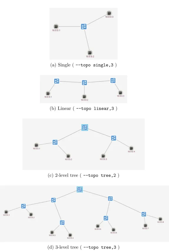 Figure 2.8: Examples of network topologies emulated in Mininet