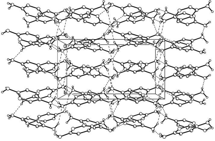 Figure 2A portion of the crystal packing showing intermolecular N—H···N hydrogen bonds as dashed lines