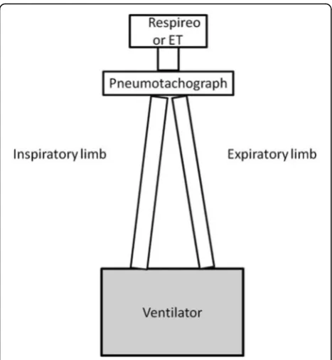 Fig. 1 Schematic representation of a bench study setting with thenew infant nasal mask (Respireo) or the endotracheal tube (ET)