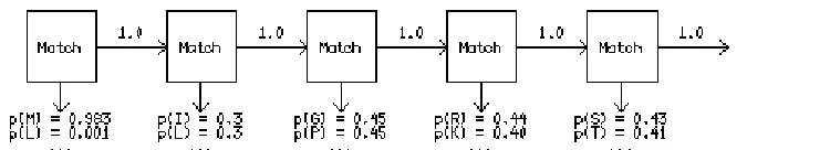 Figure 7: Basic form of a Markov probability chain showing transition probabilities between  the various states of statistical recsidence.