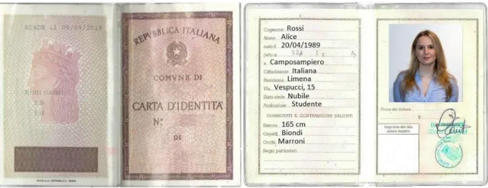 Figure 4.1: an example of faked ID card. The document reproduced an Italian standard identity card