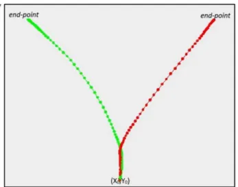 Figure 4.7: the figure reports the trajectories to the left response button (in green) and to the right re- re-sponse button (in red)