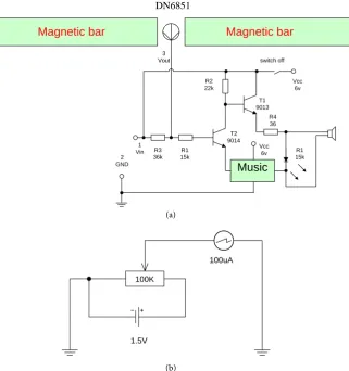 Figure 3. (a) The electronic compass experimental circuit. (b) The telluric electricity ex-perimental circuit