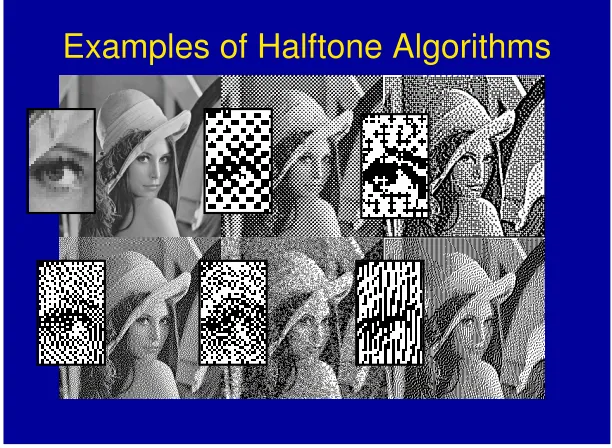 Figure 2.12: Examples of Halftone Algorithms. The matrix of images shows a small