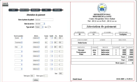 Figure 3 Screenshot of billing module and receipt implemented by Local Team in Mali.