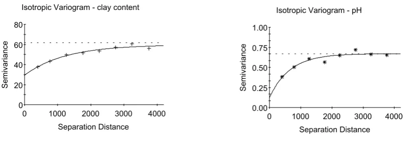 Figure 5. Variogram from data for clay content and pH treated by excluding minor soil units and subunits
