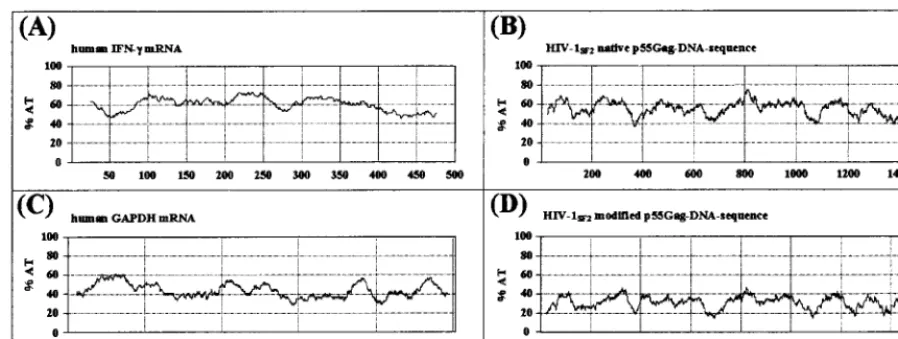 FIG. 1. Comparison of the percentages of A and T nucleotides in genes encoding relatively unstable versus stable mRNA molecules