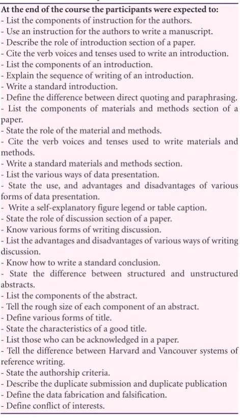 Table 2. The learning objectives of Principles of Writing Biomedical Research Paper course