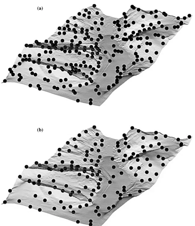 Figure 3.5: Example of keypoint extraction on point cloud surfaces. a) Before ANMS b)  After ANMS