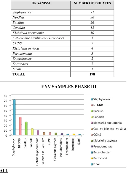 TABLE 13. BACTERIOLOGIC PROFILE ENVIRONMENTAL SAMPLES - PHASE III TRIAL 