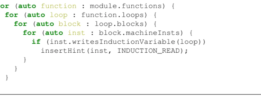 Figure 3.6: Examples in writing a static client that uses global static information to guide binary instrumentation for a specific purpose.