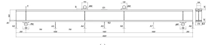 Fig. 4 Instrumentation set-up of RHFB beams; a) RHFB 300, b) RHFB 240 