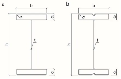Fig. 1:Geometry of: (a) tested section and (b) optimised section. 