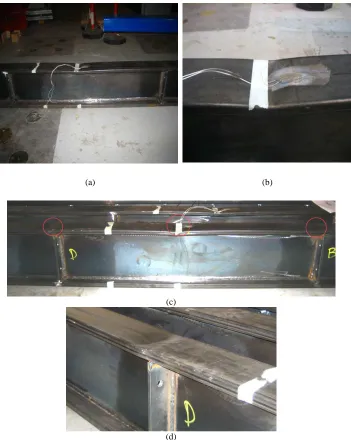 Fig. 6 . RHFB-240: a) T02 failure mode; b) T02 enlargement of the main plastic mechanism at failure; c) T03 minor plasticization outside the point loads (left), main plastic mechanism at failure (middle), minor plasticization between the point loads (right