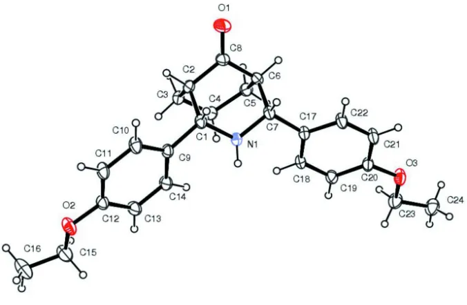 Figure 1Anistropic displacement representation of the molecule with atoms represented with 30% probability ellipsoids