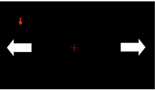 Figure 2.1: Stimulus presentation for the hybrid BCI system. During one trial, the arrow indicates the task the user has to mentally performs.