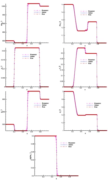 Figure 5.2.: Numerical results for the two phase RP2 at time t = 0.15 s.