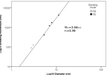 Figure 1-12 Relationship between breaking momentum and trunk diameter for S. subfragilis 