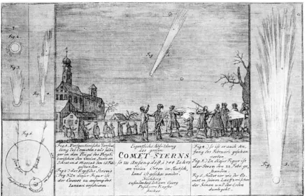 Fig. 1. La cometa di Klinkenberg-Chéseaux del 1744, ritratta dall'astronomo e incisore Johann Georg Puschner.