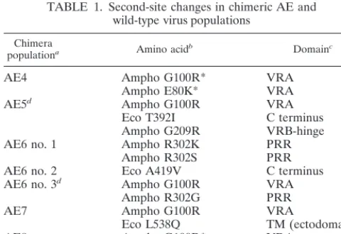 TABLE 1. Second-site changes in chimeric AE andwild-type virus populations