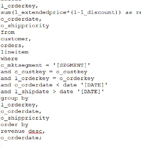 Figure 4: TPC – H Query 3 (TPC-H specification) 