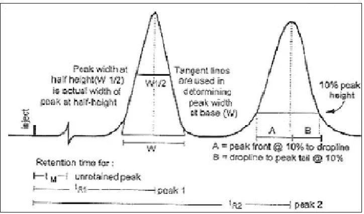 Fig.7 Typical chromatogram with examples of retention measurements 
