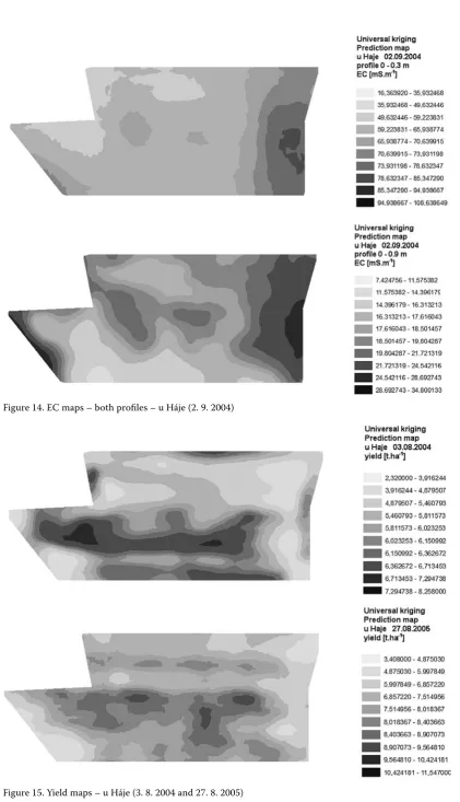 Figure 14. EC maps – both profiles – u Háje (2. 9. 2004)